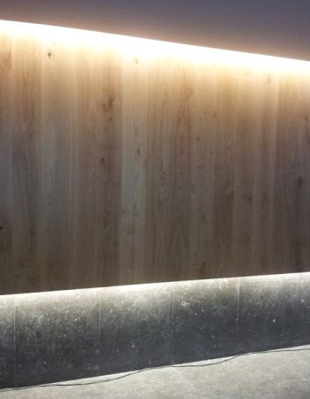 Obra de Rastrelo Valladolid | Panelado de madera con iluminación en portal calle Santiago